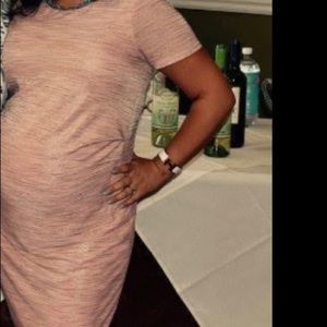 Pink blush maternity pink and gold dress